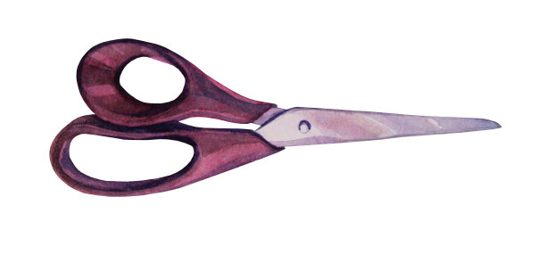 水彩灰色和黑色剪刀孤立的白色背景。手绘艺术创作对象工具图片下载