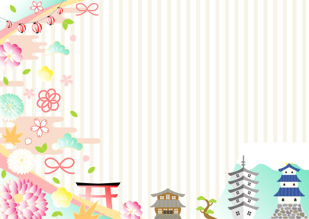日本传统背景古城和花卉图片下载