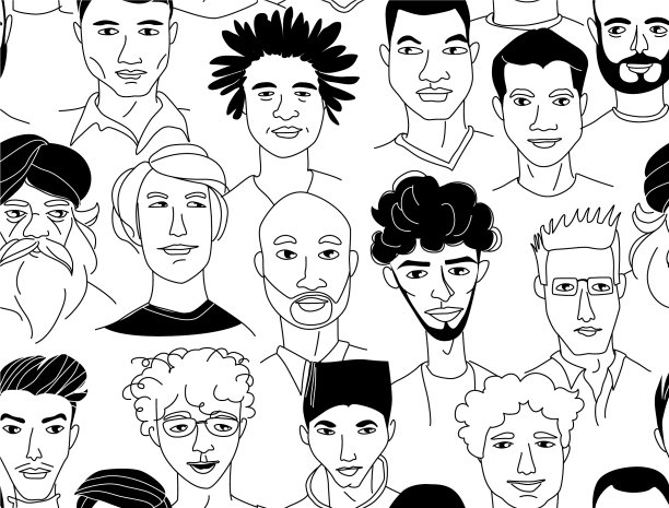 男士头部无缝图案背景垃圾线条图片下载