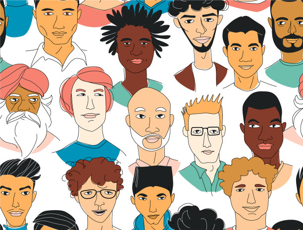 男士头部无缝图案背景垃圾线条图片下载