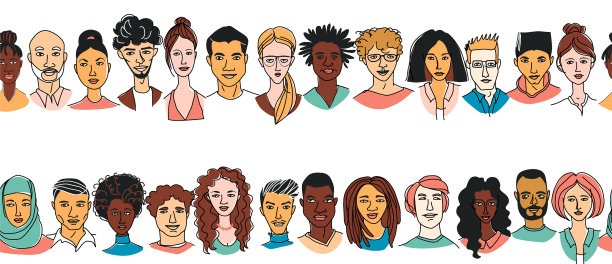 装饰多样的女性男性头部无缝图片下载