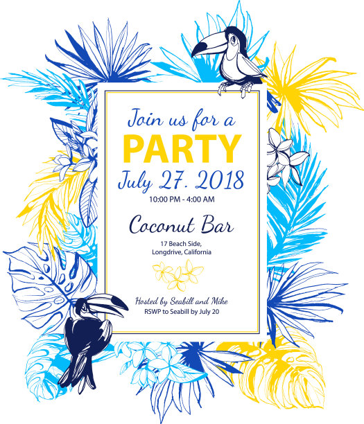 热带花卉夏季派对海报邀请图片下载