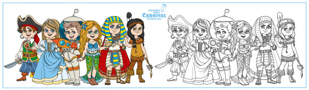 穿着狂欢节服装的孩子们当海盗图片下载