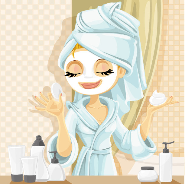 浴室里戴着化妆面具的女孩图片下载