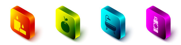 设置等距燃烧蜡烛、苹果浴缸和图片下载