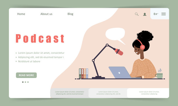 播客登陆页面模板。接受电台主持人的采访。在线流媒体。图片下载