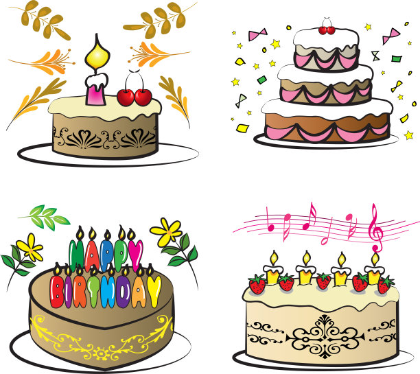 矢量卡通快乐生日蛋糕套装图片下载