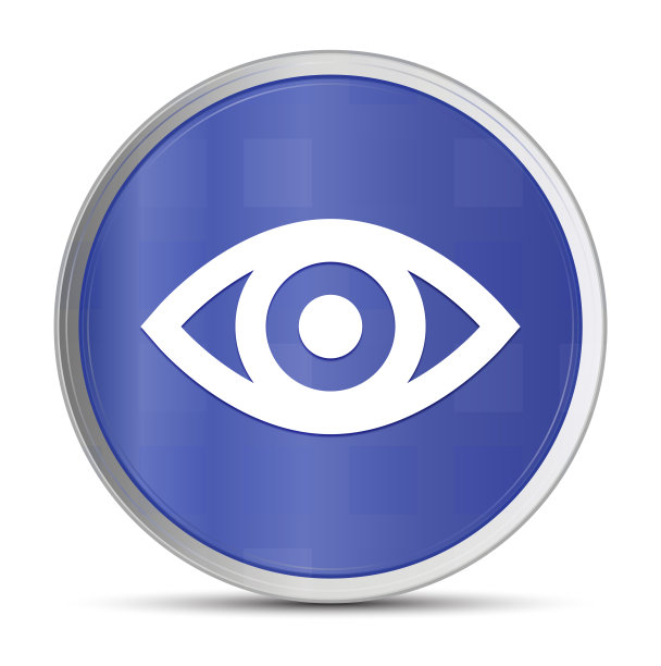 眼睛图标主要蓝色圆形按钮矢量插图设计银框按钮图片下载