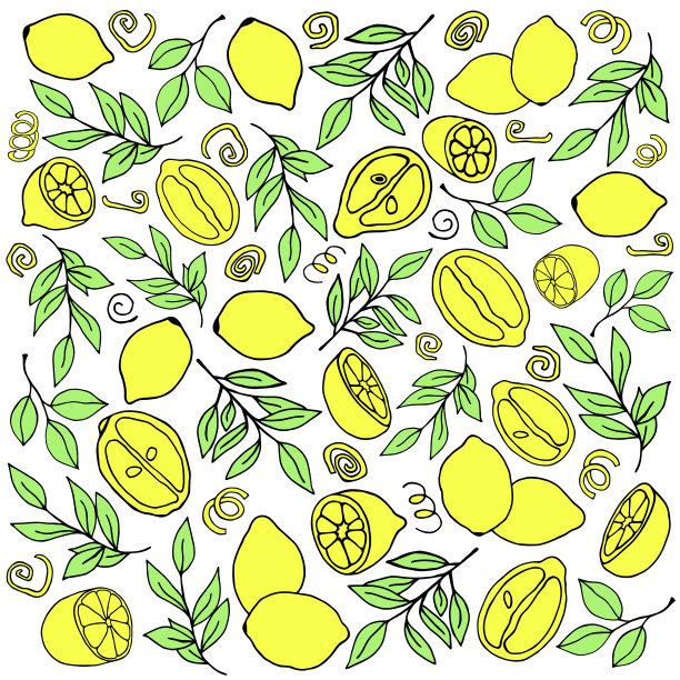 在白色背景上画柠檬的矢量图是用涂鸦的风格绘制的。图片下载