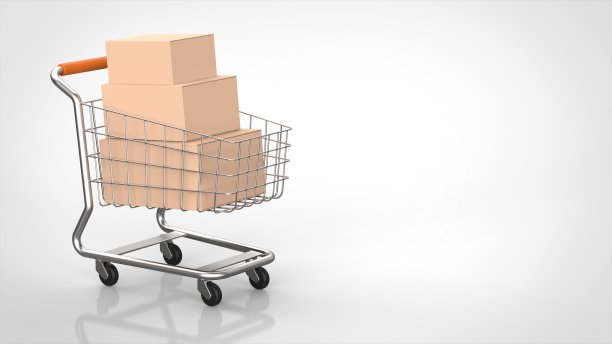 购物车和盒子左侧3d渲染图片下载