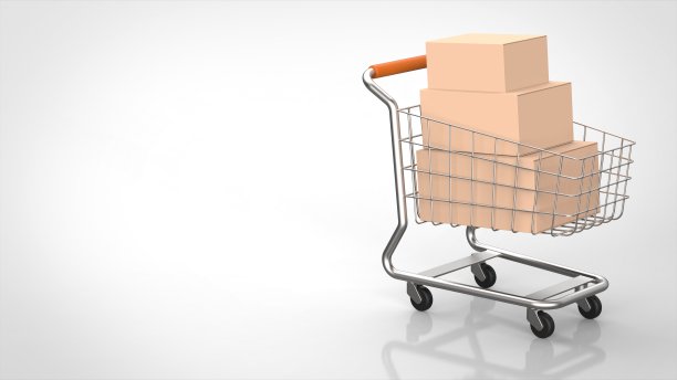 购物车和盒子右3d渲染图片下载