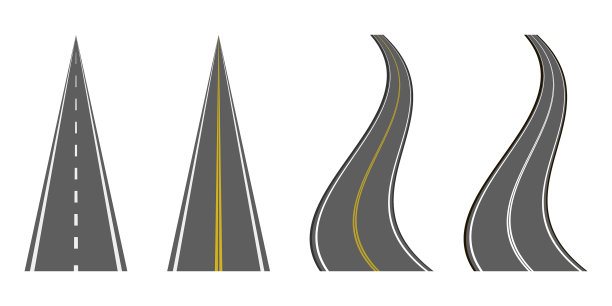 直线和蜿蜒的道路上孤立的白色图片下载