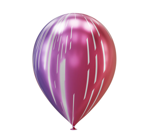一个紫色条纹气球靠近孤立的白色，3d渲染图片下载