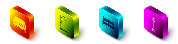 设置等距沙发、淋浴、大床和衣帽架图片下载