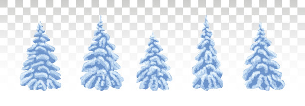 蓝色的圣诞树在大雪霜冻的冬天图片下载