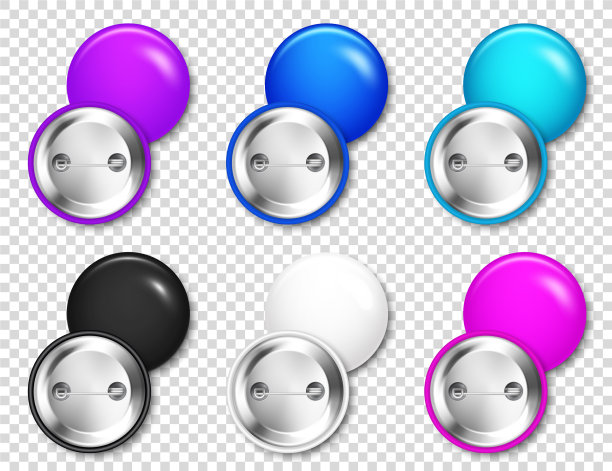 逼真的空白徽章收集多彩的3d图片下载