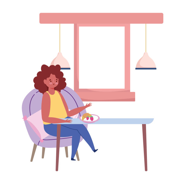 餐厅社交距离的女人坐在图片下载