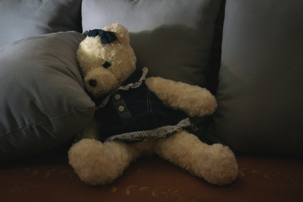 低光背景下的小熊娃娃图片下载