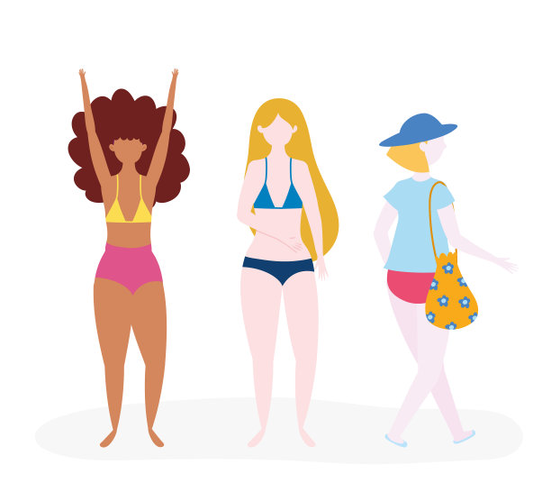 一群穿着泳装的年轻女性卡通人物图片下载
