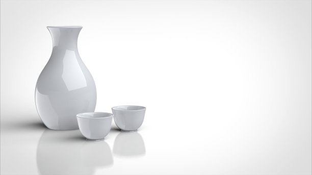 清酒瓶子和杯子留下3d渲染图片下载