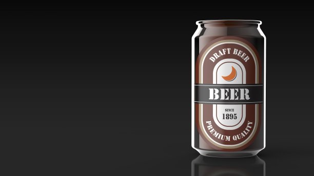 啤酒可以黑色背景右3d渲染图片下载