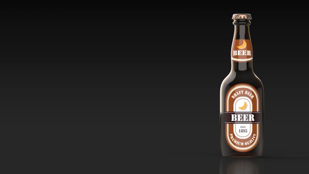 啤酒瓶右黑色背景3d渲染图片下载