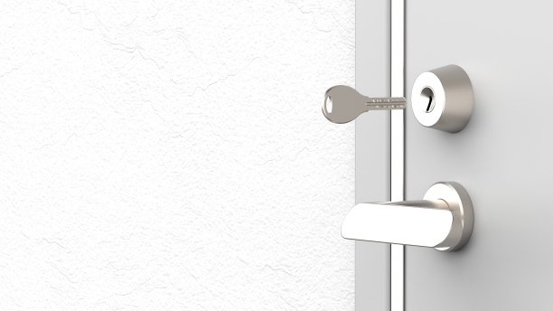 钥匙和钥匙孔和门右3d渲染图片下载