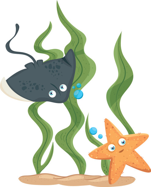 海洋水下生活黄貂鱼与海星图片下载