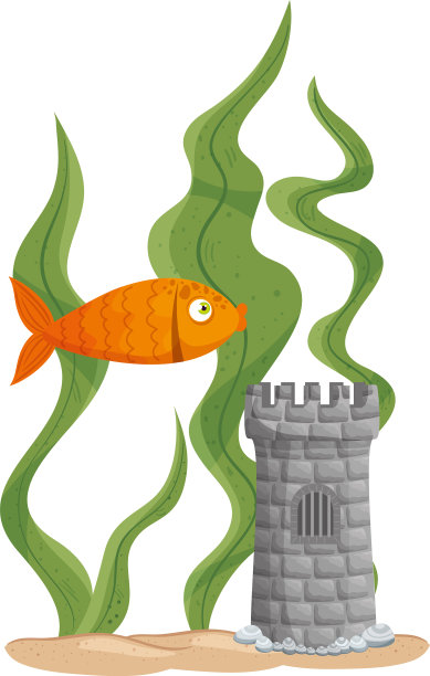 城堡塔上水族馆有鱼和海草图片下载