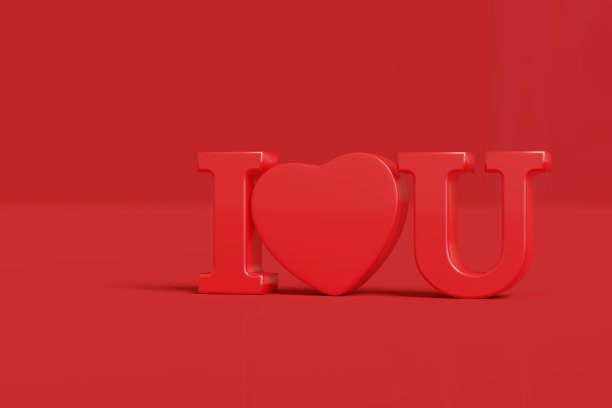 “我爱你”在红色的背景红色的三维文本。三维演示图片下载