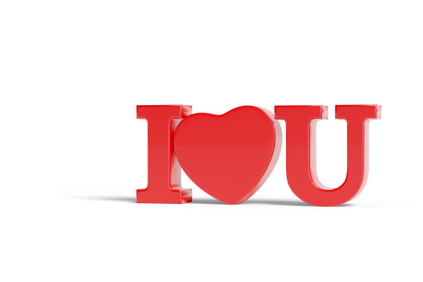 “我爱你”在红色孤立在白色背景的三维文本。三维演示图片下载