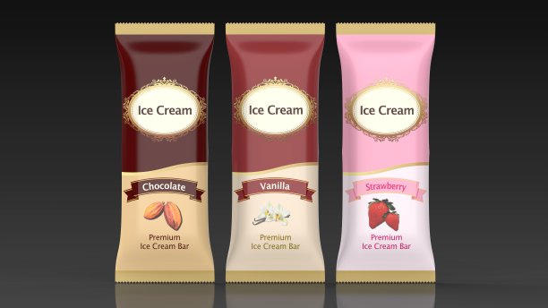 冰淇淋条3种口味前黑背景3d渲染图片下载
