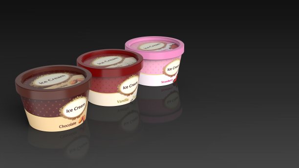 冰淇淋杯3种口味留下黑色背景3d渲染图片下载