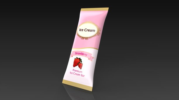 冰淇淋棒草莓黑背景3d渲染图片下载