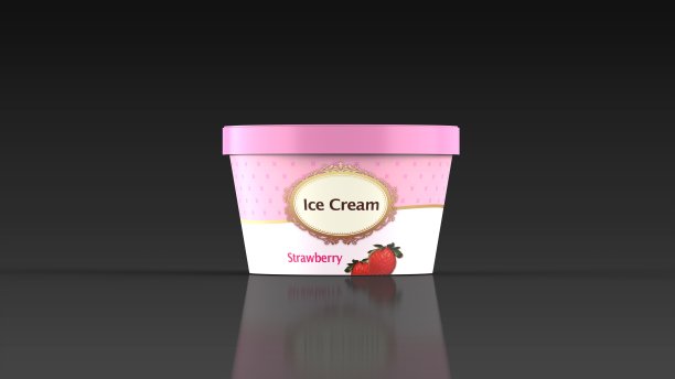 冰淇淋杯草莓正面黑色背景3d图片下载