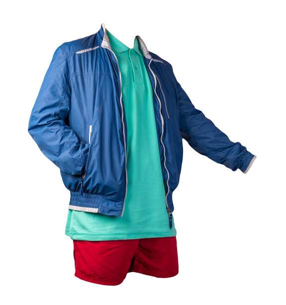 男夹克，衬衫和运动短裤孤立在白色背景。图片下载