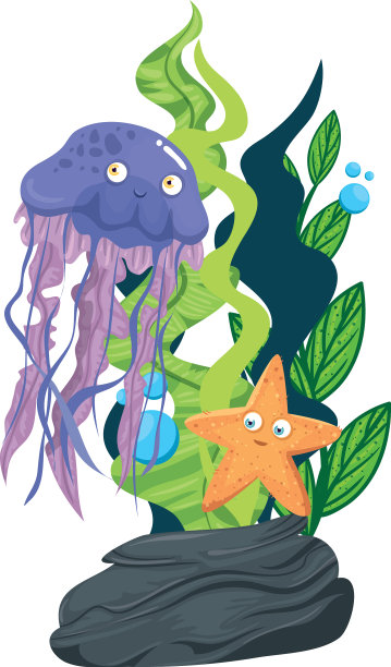 海洋水下生物有水母、海星和图片下载