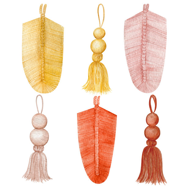 流苏装饰水彩插图。图片下载