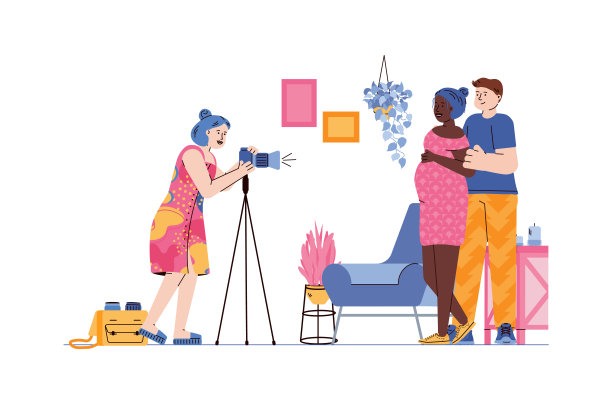 专业拍摄婚姻夫妻卡通矢量插画。图片下载