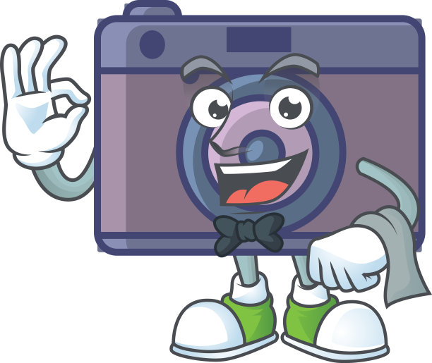 一个复古相机卡通吉祥物当服务员图片下载