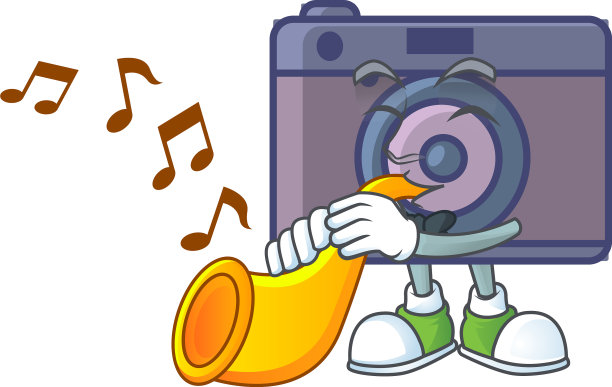 卡通人物复古相机吹喇叭图片下载