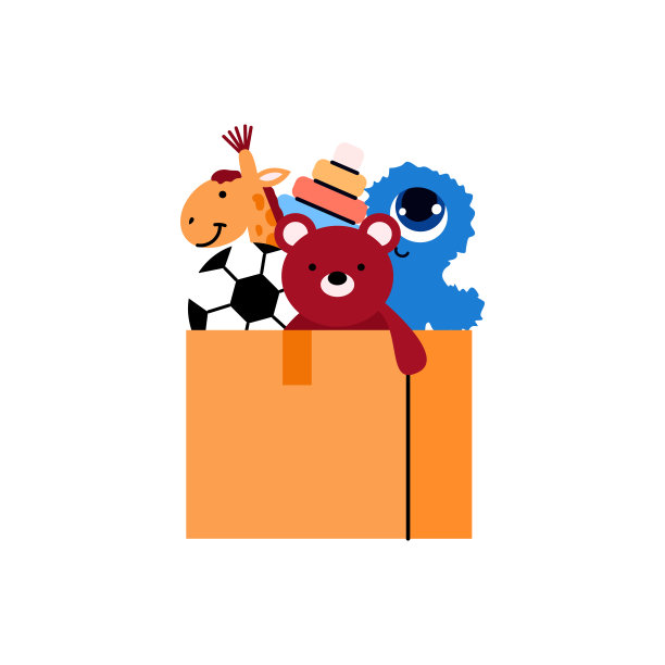 纸板箱与儿童玩具卡通矢量插图孤立在白色。图片下载