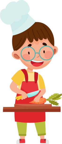 面带微笑的男孩人物在帽子和围裙站着图片下载
