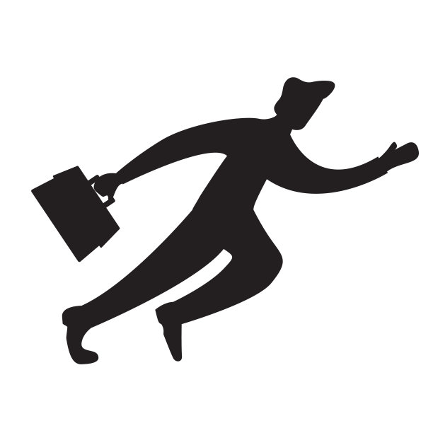 奔跑的商务人士黑色剪影扁平风矢量图图片下载