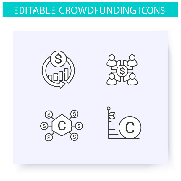 众筹线图标集。可编辑的插图图片下载