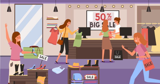 女孩在收银台付款。商店里的一名妇女在打折时争吵。黑色星期五图片下载