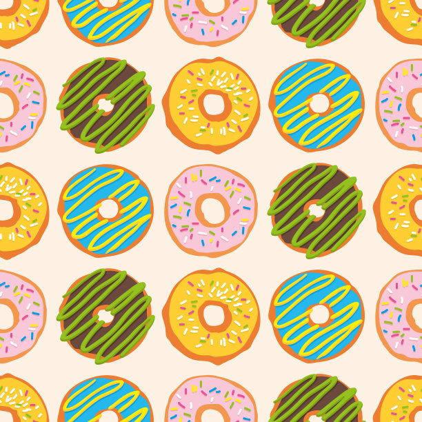 矢量无缝模式与明亮的甜甜甜圈图片下载