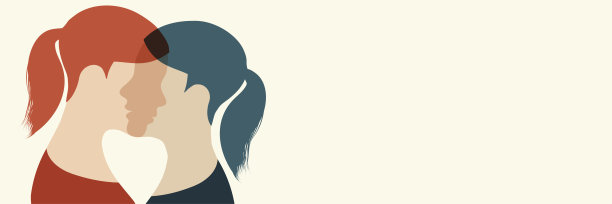 隐喻双相情感障碍心理。双面。人格分裂。情绪障碍的概念。双重人格概念。2头部轮廓。精神health.Female.Banner。女性。本空间图片下载