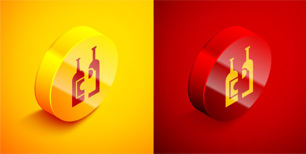 等距瓶酒图标孤立在橙色图片下载