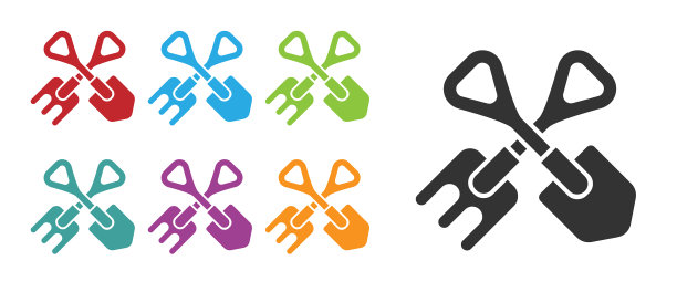 黑色铲子和耙图标孤立在白色图片下载